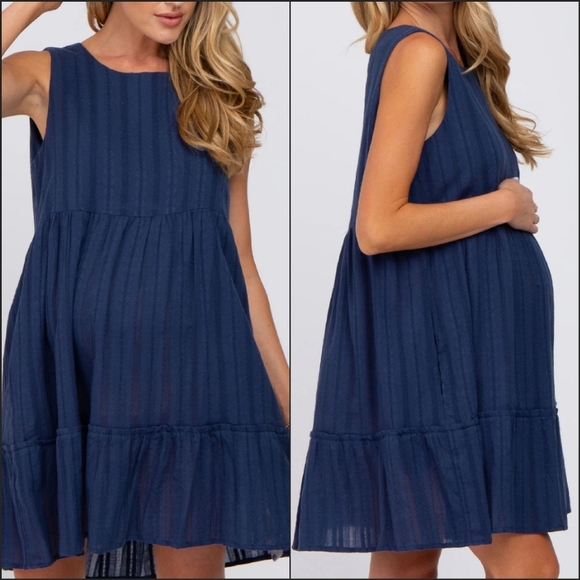 cotton bleu Dresses & Skirts - 🛍️👗 2 for $25 Navy Blue Jacquard Tiered Maternity Dress